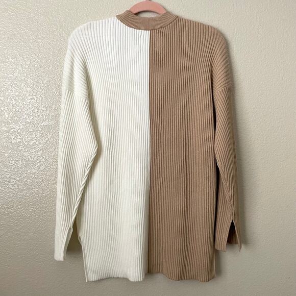 Abercrombie & Fitch Sweater Womens Small Tan Luxeloft Colorblock Ribbed Knit - Picture 8 of 12